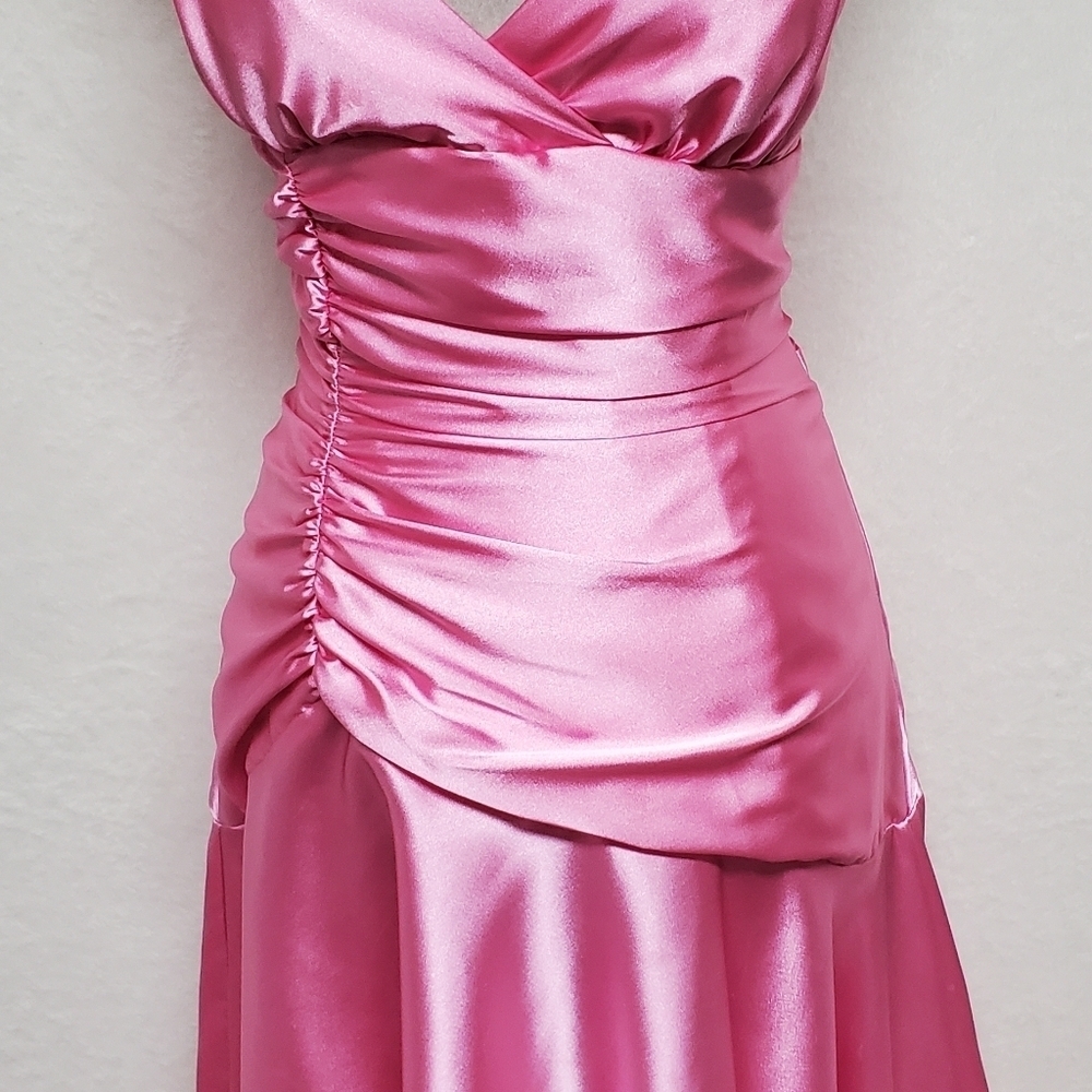 BarbieCore 90s Vintage Jessica McClintock Gunne Sax Pink Satin High Low Dress L - Picture 8 of 16